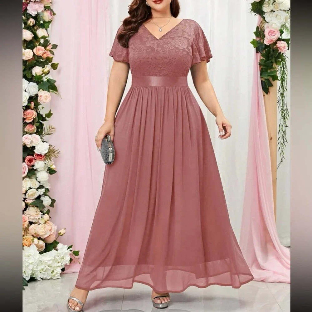 Dresses | Luxe Dusty Pink Butterfly Sleeve Lace Party Formal Dress Gown |  Poshmark